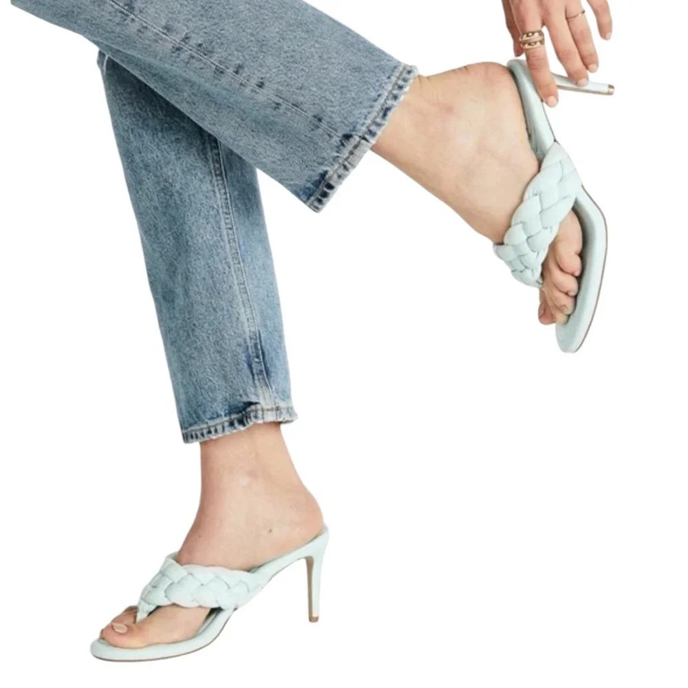 Women's Braided Thong Heeled Sandals - Light Aqua/Blue